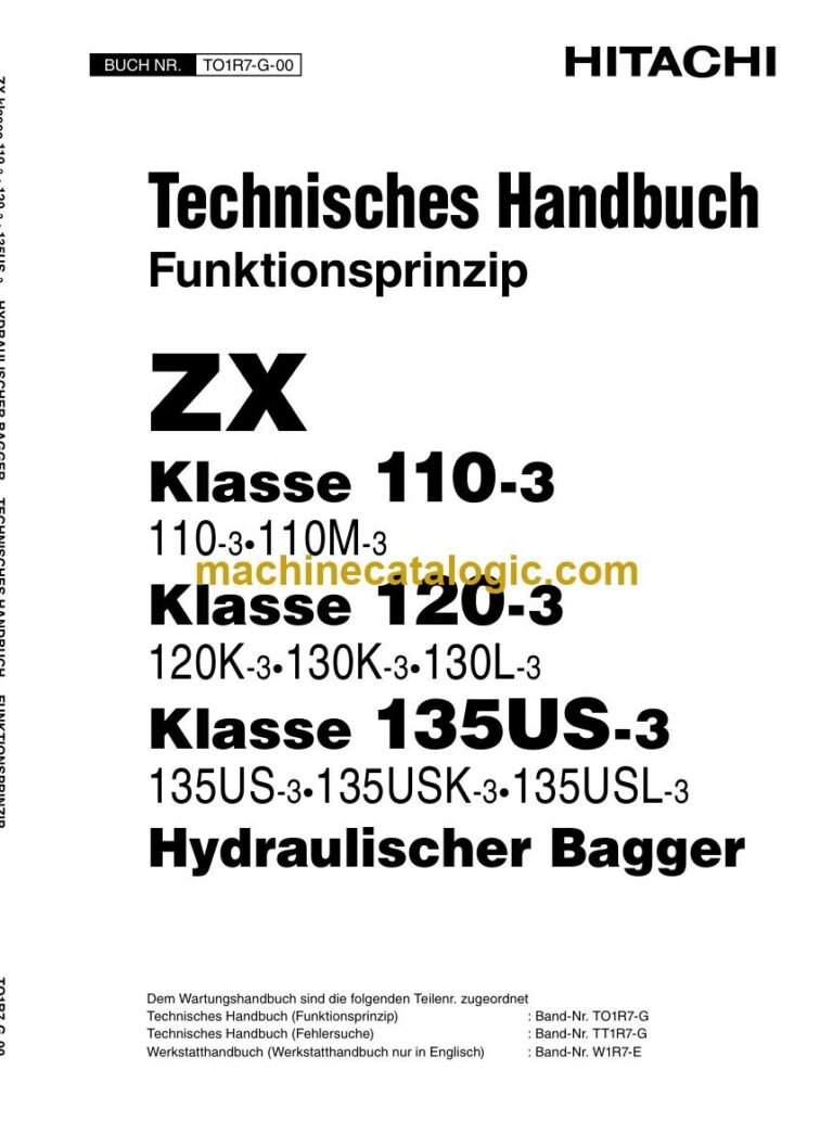 Hitachi ZX110-3, ZX120-3 Hydraulikbagger Technisches Handbuch (Funktionsprinzip) (TO1R7-G-00) – Deckblatt