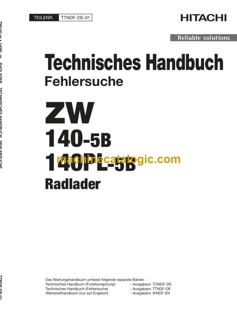 Hitachi ZW140-5B Radlader Technisches Handbuch (Fehlersuche) (TTNDF-DE-01) – Deckblatt