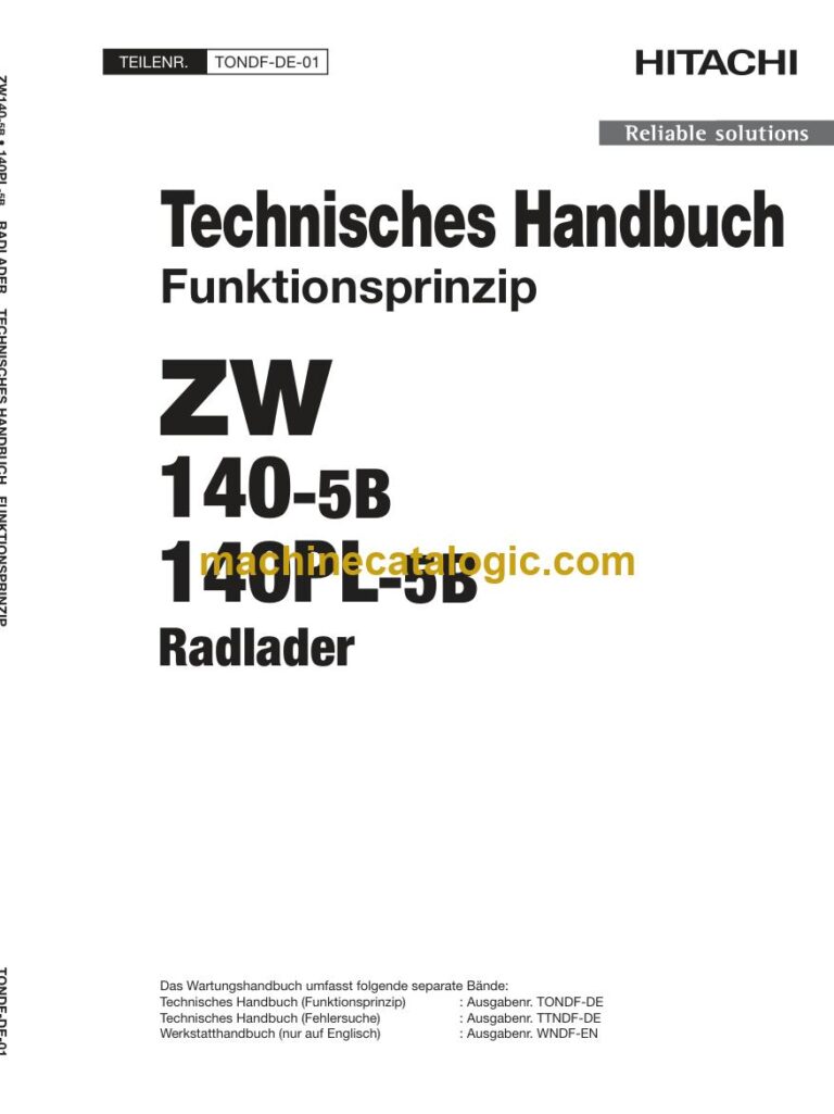 Hitachi ZW140-5B, ZW140PL-5B Radlader Technisches Handbuch (Funktionsprinzip) (TONDF-DE-01) – Deckblatt