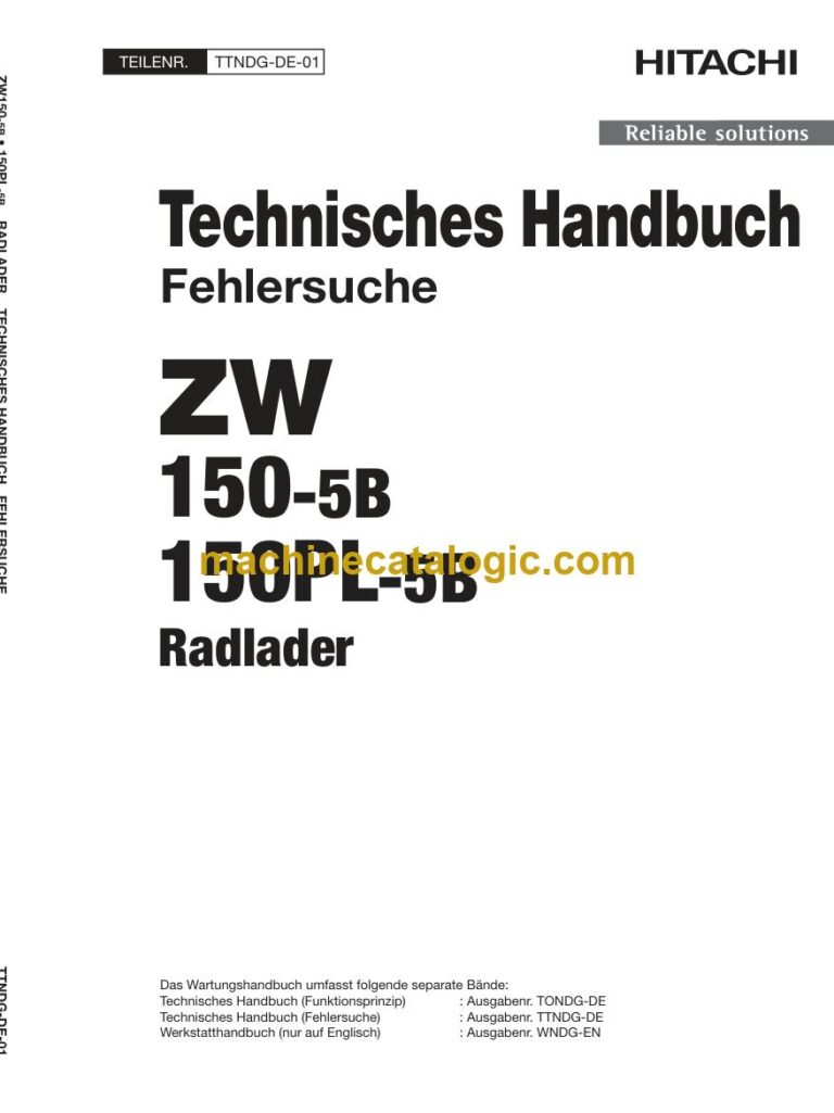 Hitachi ZW150-5B, ZW150PL-5B Radlader Technisches Handbuch (Fehlersuche) (TTNDG-DE-01) – Deckblatt