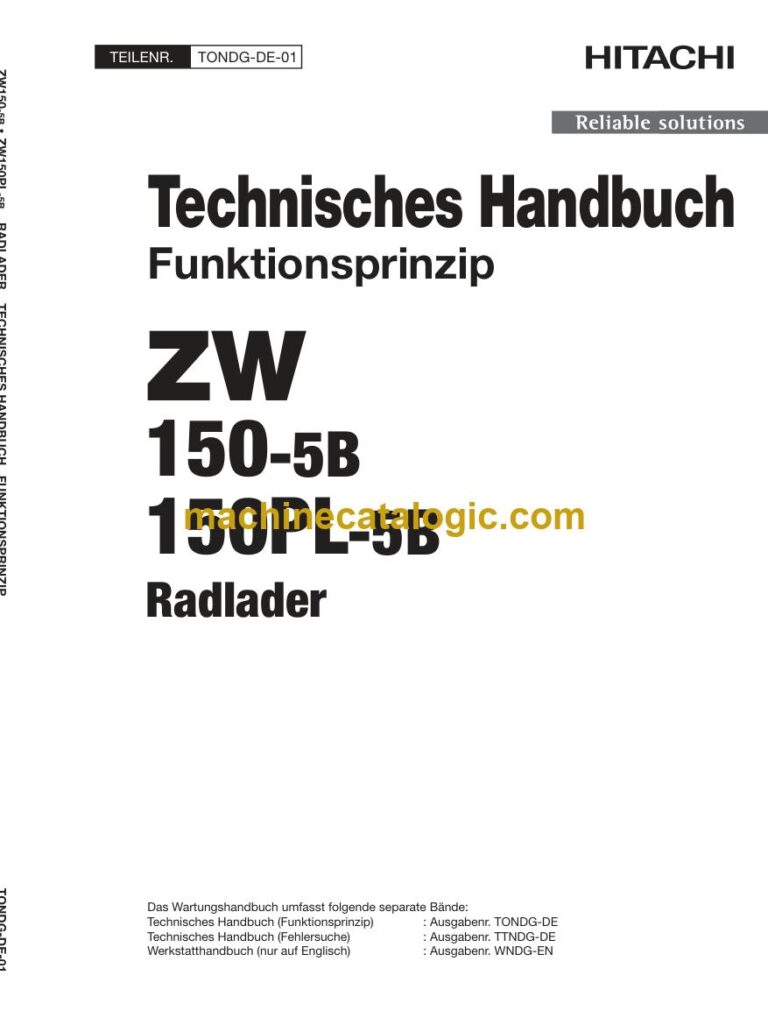 Hitachi ZW150-5B, ZW150PL-5B Radlader Technisches Handbuch (Funktionsprinzip) (TONDG-DE-01) – Deckblatt