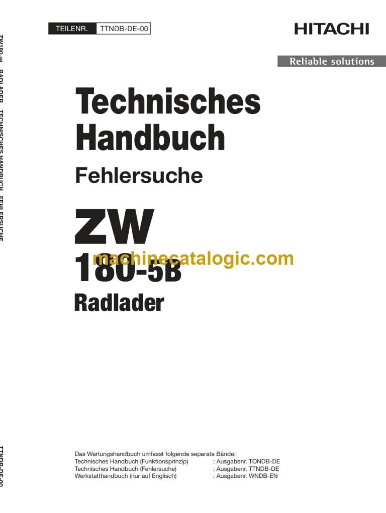 Hitachi ZW180-5B Radlader Technisches Handbuch (Fehlersuche) (TTNDB-DE-00) – Deckblatt