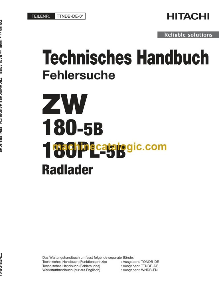 Hitachi ZW180-5B, ZW180PL-5B Radlader Technisches Handbuch (Fehlersuche) (TTNDB-DE-01) – Deckblatt