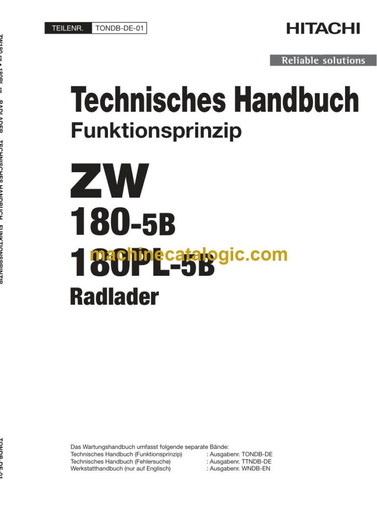 Hitachi ZW180-5B, ZW180PL-5B Radlader Technisches Handbuch (Funktionsprinzip) (TONDB-DE-01) – Deckblatt