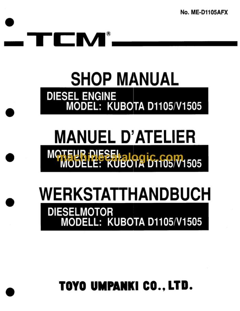 Hitachi ZW20, ZW20L Kubota D1105/V1505 Dieselmotor Werkstatthandbuch (ME-D1105AFX) – Deckblatt