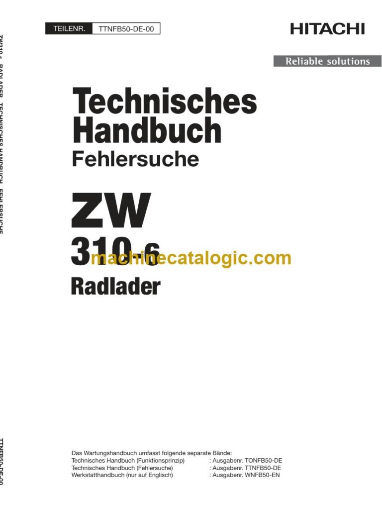 Hitachi ZW310-6 Radlader Technisches Handbuch (Fehlersuche) (TTNFB50-DE-00) – Deckblatt