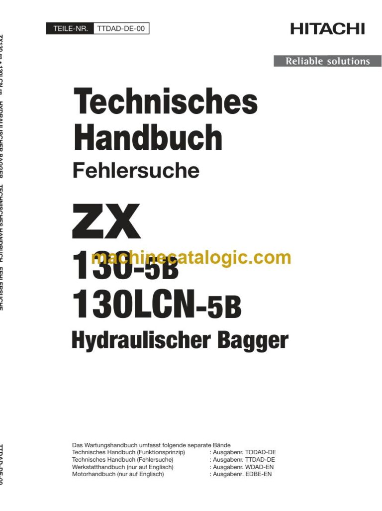 Hitachi ZX130-5B, ZX130LCN-5B Hydraulikbagger Technisches Handbuch (Fehlersuche) (TTDAD-DE-00) – Deckblatt