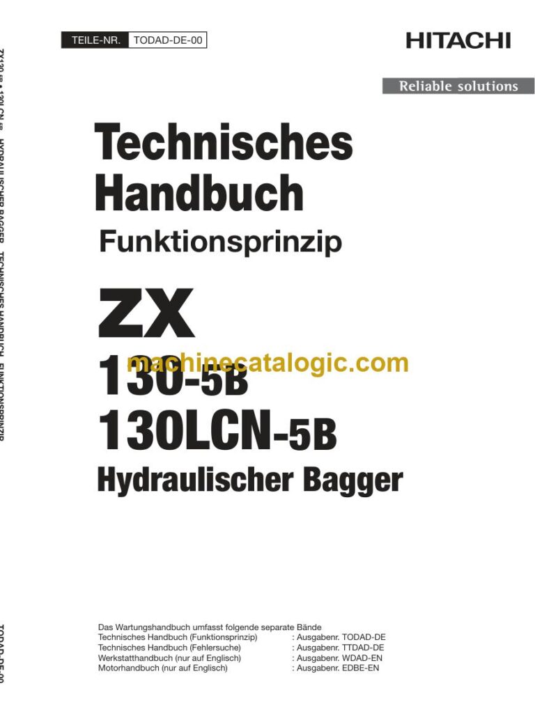 Hitachi ZX130-5B, ZX130LCN-5B Hydraulikbagger Technisches Handbuch (Funktionsprinzip) (TODAD-DE-00) – Deckblatt