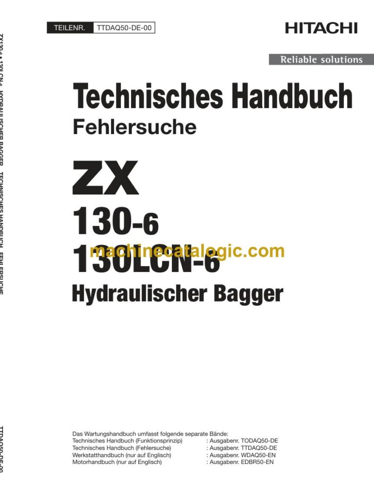 Hitachi ZX130-6, ZX130LCN-6 Hydraulikbagger Technisches Handbuch (Fehlersuche) (TTDAQ50-DE-00) – Deckblatt