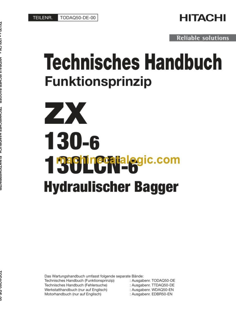 Hitachi ZX130-6, ZX130LCN-6 Hydraulikbagger Technisches Handbuch (Funktionsprinzip) (TODAQ50-DE-00) – Deckblatt