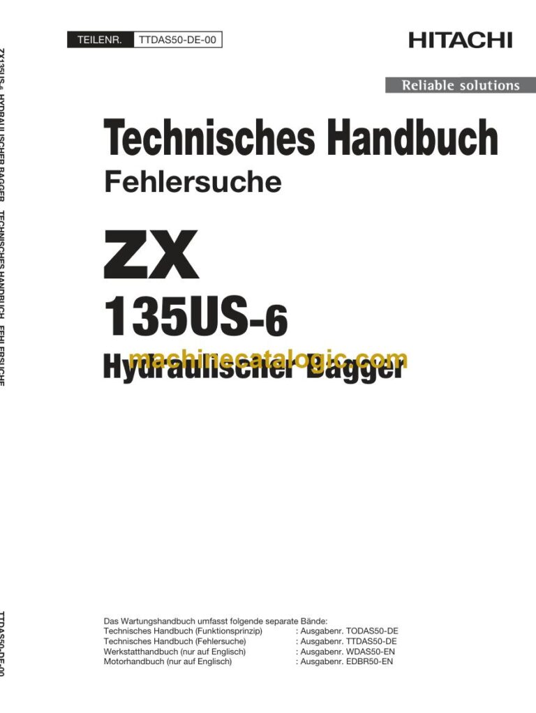 Hitachi ZX135US-6 Hydraulikbagger Technisches Handbuch (Fehlersuche) (TTDAS50-DE-00) – Deckblatt