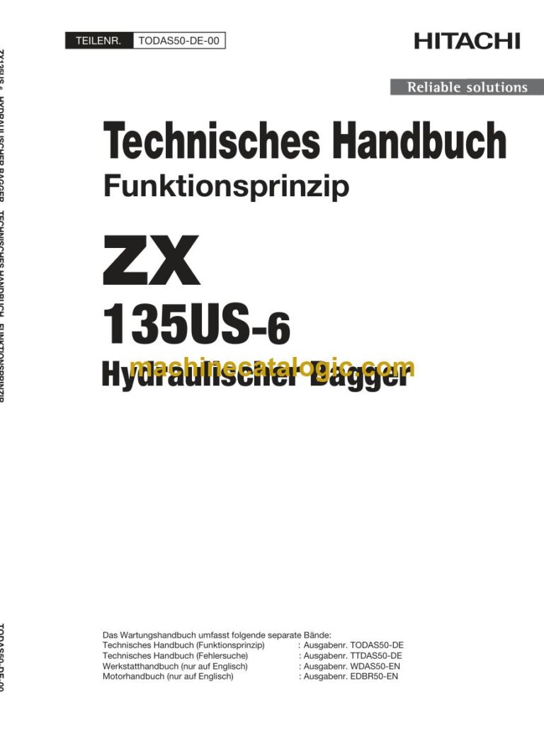 Hitachi ZX135US-6 Hydraulikbagger Technisches Handbuch (Funktionsprinzip) (TODAS50-DE-00) – Deckblatt