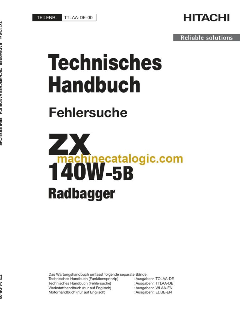 Hitachi ZX140W-5B Radbagger Technisches Handbuch (Fehlersuche) (TTLAA-DE-00) – Deckblatt