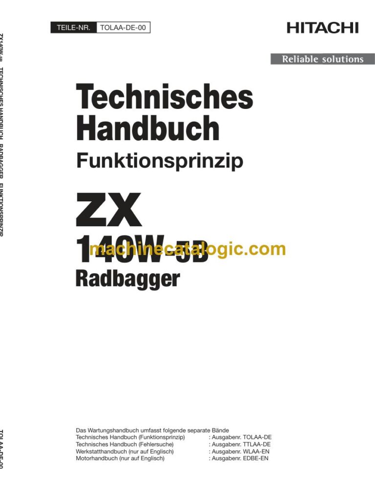 Hitachi ZX140W-5B Radbagger Technisches Handbuch (Funktionsprinzip) (TOLAA-DE-00) – Deckblatt
