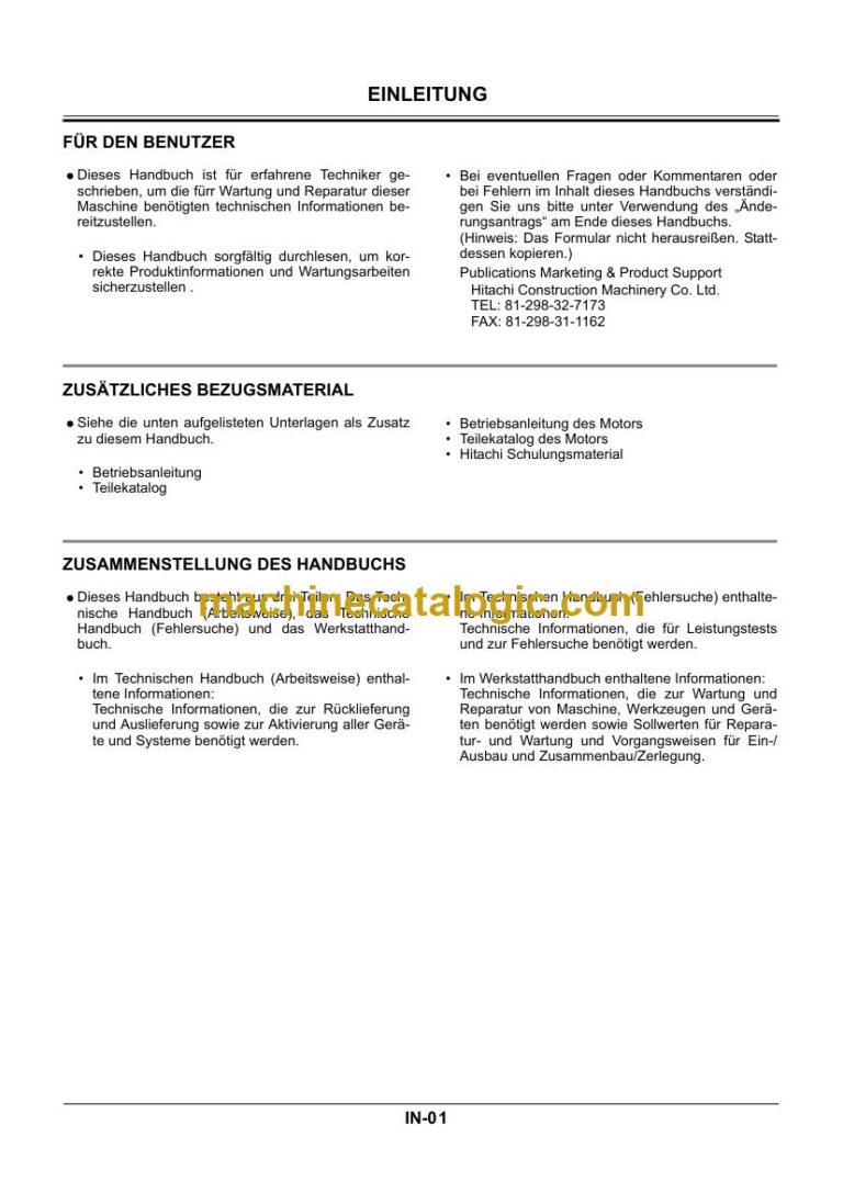 Hitachi ZX180LC, ZX180LCN Hydraulikbagger Technisches Handbuch (Fehlersuche) (TT1F1D-01) – Deckblatt