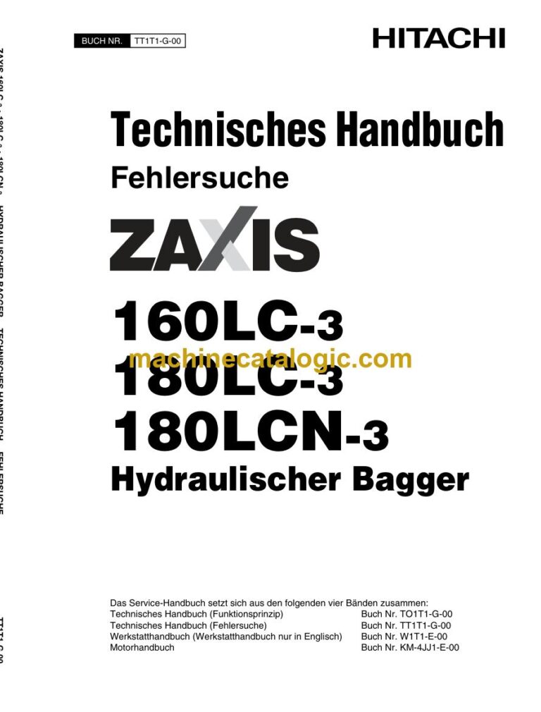 Hitachi ZX180LC-3, ZX180LCN-3 Hydraulikbagger Technisches Handbuch (Fehlersuche) (TT1T1-G-00) – Deckblatt