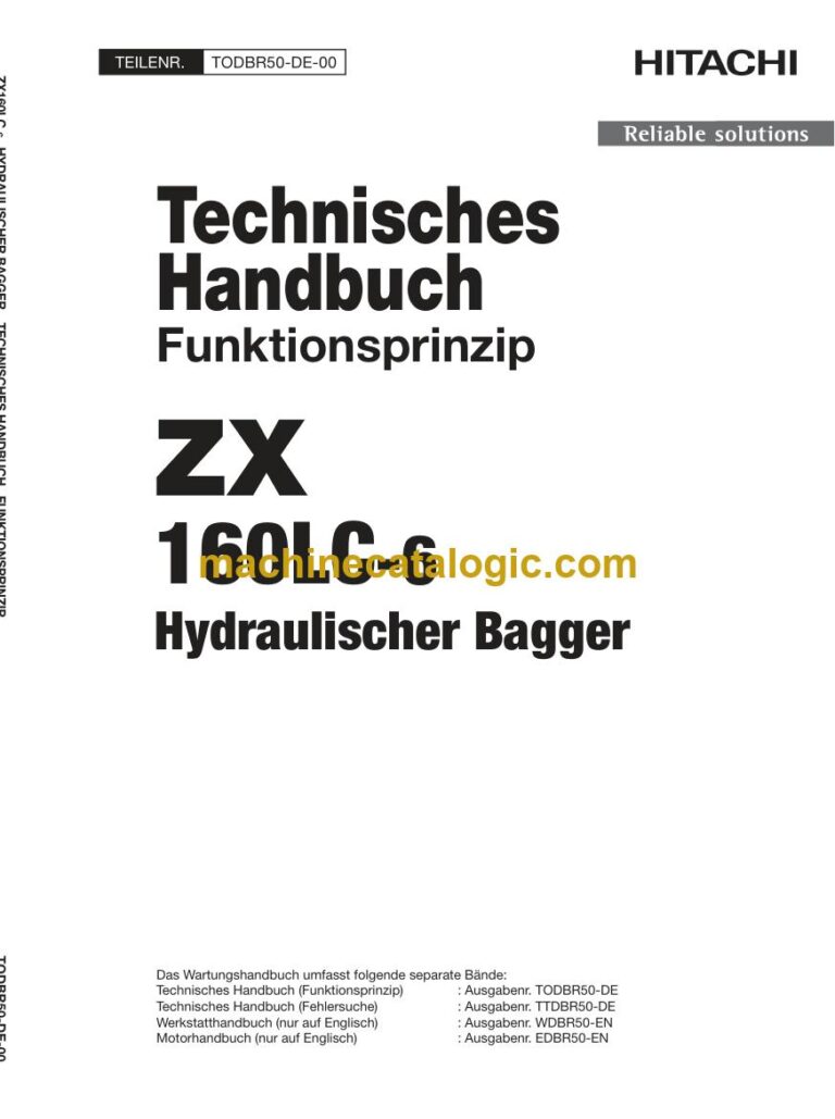 Hitachi ZX160LC-6 Hydraulikbagger Technisches Handbuch (Funktionsprinzip) (TODBR50-DE-00) – Deckblatt
