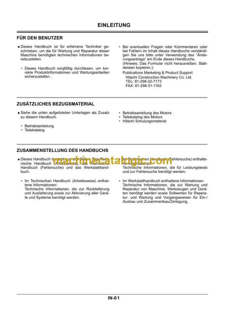 Hitachi ZX160W Radbagger Technisches Handbuch (Fehlersuche) (TTCBBG-00) – Deckblatt