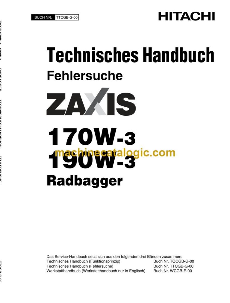 Hitachi ZX170W-3, ZX190W-3 Radbagger Technisches Handbuch (Fehlersuche) (TTCGB-G-00) – Deckblatt