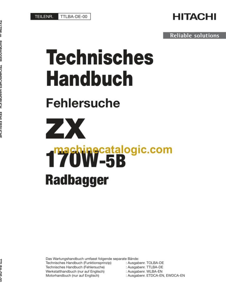 Hitachi ZX170W-5B Radbagger Technisches Handbuch (Fehlersuche) (TTLBA-DE-00) – Deckblatt