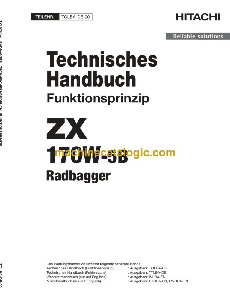 Hitachi ZX170W-5B Radbagger Technisches Handbuch (Funktionsprinzip) (TOLBA-DE-00) – Deckblatt