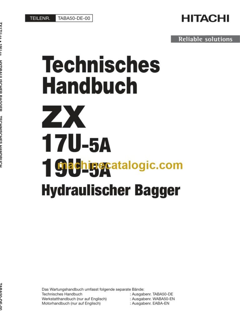 Hitachi ZX17U-5A, ZX19U-5A Hydraulikbagger Technisches Handbuch (TABA50-DE-00) – Deckblatt