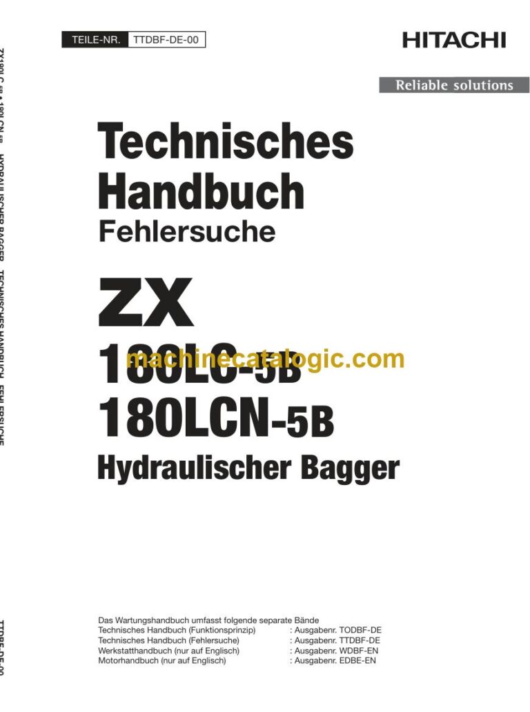 Hitachi ZX180LC-5B, ZX180LCN-5B Hydraulikbagger Technisches Handbuch (Fehlersuche) (TTDBF-DE-00) – Deckblatt