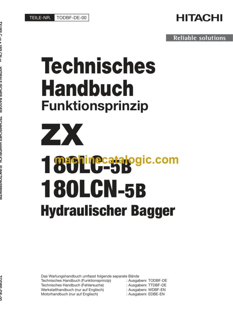 Hitachi ZX180LC-5B, ZX180LCN-5B Hydraulikbagger Technisches Handbuch (Funktionsprinzip) (TODBF-DE-00) – Deckblatt
