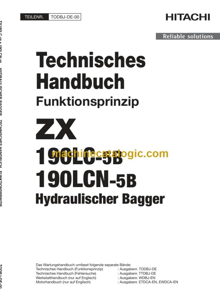 Hitachi ZX190LC-5B, ZX190LCN-5B Hydraulikbagger Technisches Handbuch (Funktionsprinzip) (TODBJ-DE-00) – Deckblatt