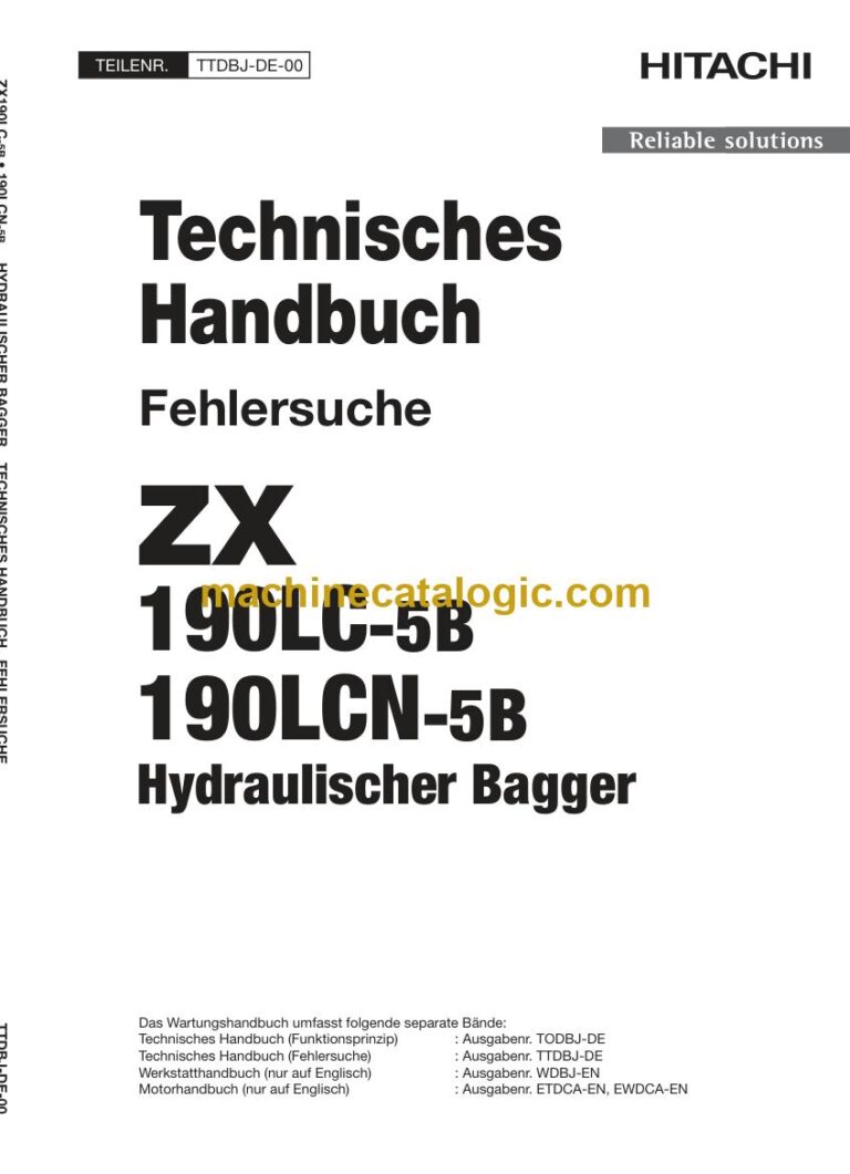 Hitachi ZX190LC-5B, ZX190LCN-5B Hydraulikbagger Technisches Handbuch (Fehlersuche) (TTDBJ-DE-00) – Deckblatt