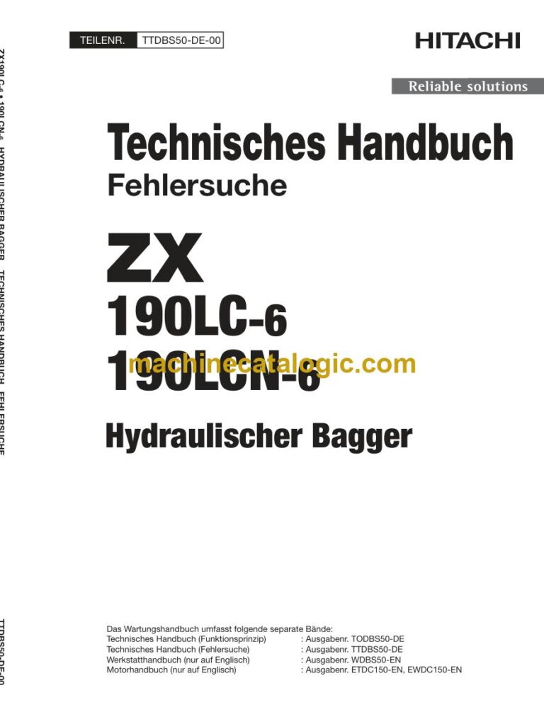 Hitachi ZX190LC-6, ZX190LCN-6 Hydraulikbagger Technisches Handbuch (Fehlersuche) (TTDBS50-DE-00) – Deckblatt