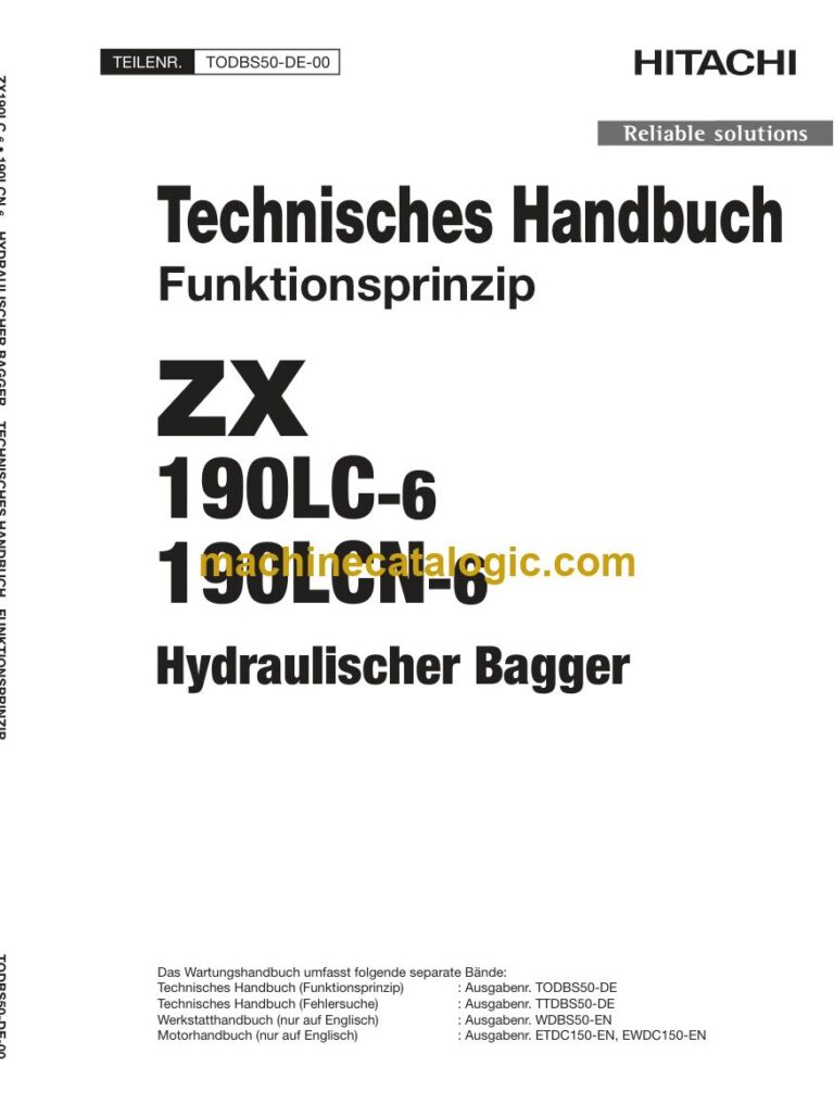 Hitachi ZX190LC-6, ZX190LCN-6 Hydraulikbagger Technisches Handbuch (Funktionsprinzip) (TODBS50-DE-00) – Deckblatt