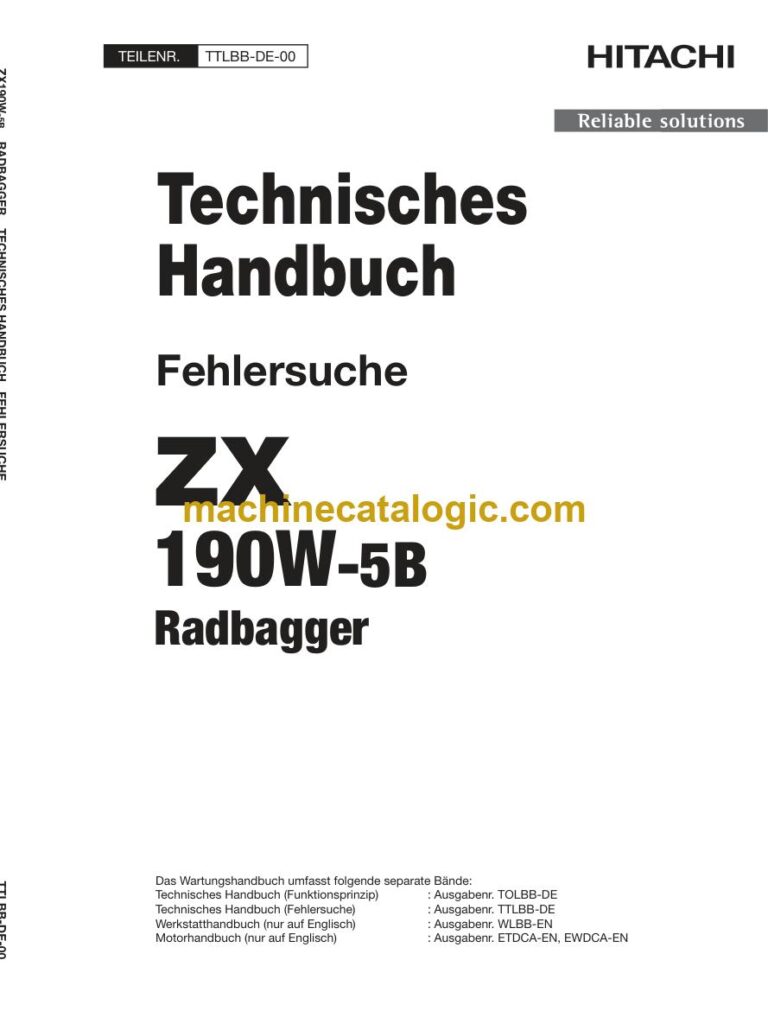 Hitachi ZX190W-5B Radbagger Technisches Handbuch (Fehlersuche) (TTLBB-DE-00) – Deckblatt