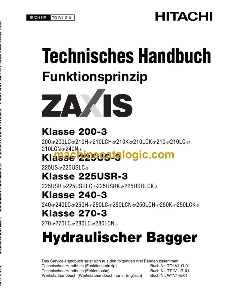 Hitachi ZX200-3 Hydraulikbagger Technisches Handbuch (Funktionsprinzip) (TO1V1-G-01) – Deckblatt