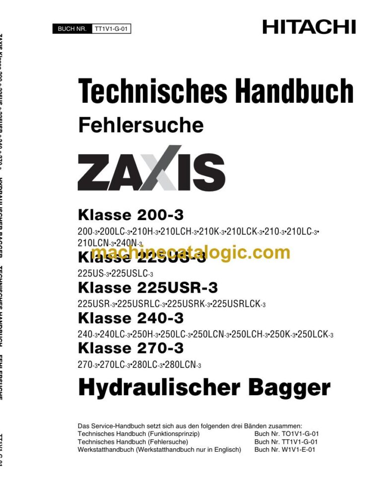 Hitachi ZX200-3 Hydraulikbagger Technisches Handbuch (Fehlersuche) (TT1V1-G-01) – Deckblatt