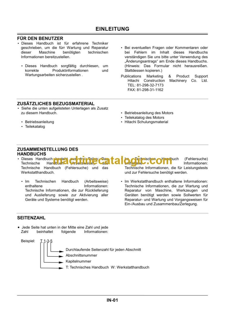 Hitachi ZX225US-3, ZX225USR-3 Hydraulikbagger Technisches Handbuch (Funktionsprinzip) (TO178G-03) – Deckblatt