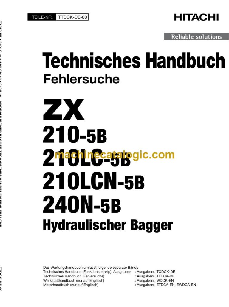 Hitachi ZX210-5B, ZX210LC-5B Hydraulikbagger Technisches Handbuch (Fehlersuche) (TTDCK-DE-00) – Deckblatt