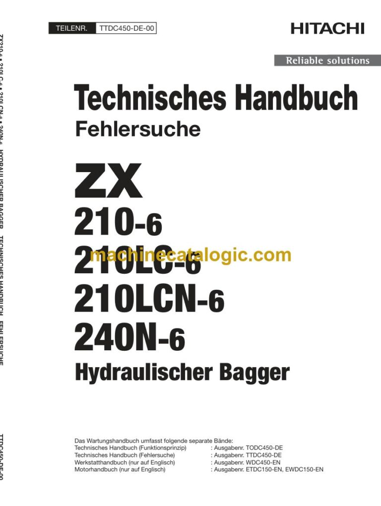 Hitachi ZX210-6, ZX210LC-6 Hydraulikbagger Technisches Handbuch (Fehlersuche) (TTDC450-DE-00) – Deckblatt