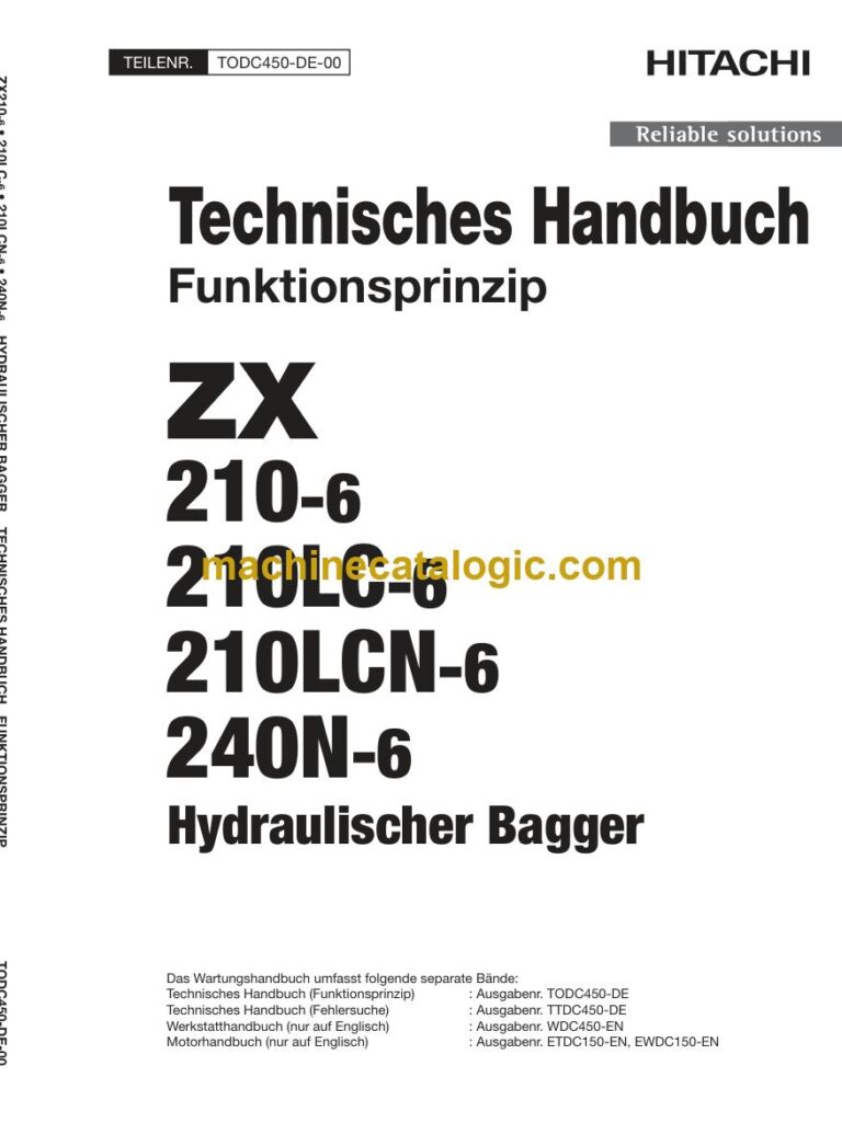 Hitachi ZX210-6, ZX210LC-6 Hydraulikbagger Technisches Handbuch (Funktionsprinzip) (TODC450-DE-00) – Deckblatt