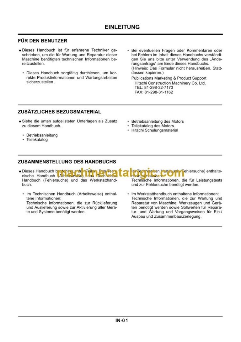 Hitachi ZX210W Radbagger Technisches Handbuch (Fehlersuche) (TTCDBG-00) – Deckblatt