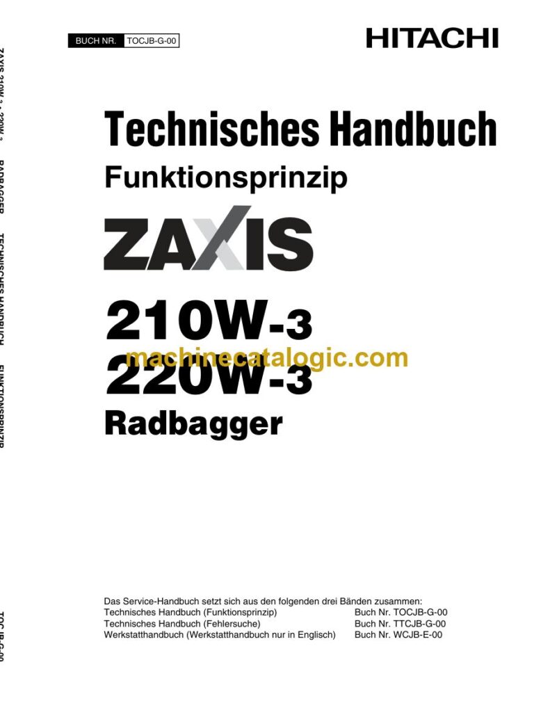 Hitachi ZX210W-3, ZX220W-3 Radbagger Technisches Handbuch (Funktionsprinzip) (TOCJB-G-00) – Deckblatt