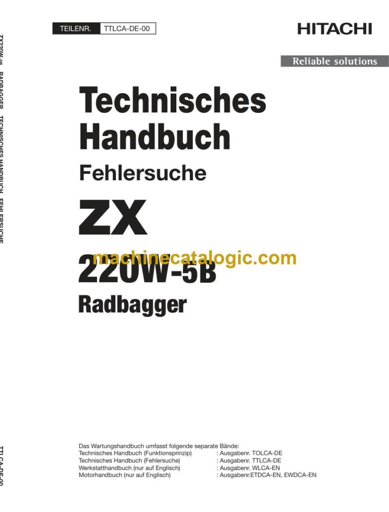 Hitachi ZX220W-5B Radbagger Technisches Handbuch (Fehlersuche) (TTLCA-DE-00) – Deckblatt