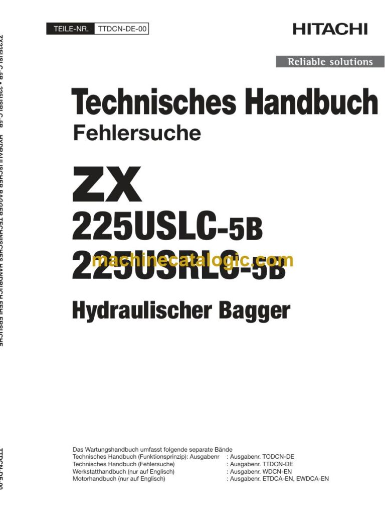 Hitachi ZX225USLC-5B, ZX225USRLC-5B Hydraulikbagger Technisches Handbuch (Fehlersuche) (TTDCN-DE-00) – Deckblatt
