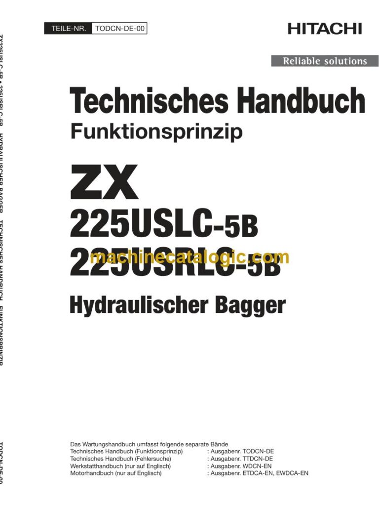 Hitachi ZX225USLC-5B, ZX225USRLC-5B Hydraulikbagger Technisches Handbuch (Funktionsprinzip) (TODCN-DE-00) – Deckblatt