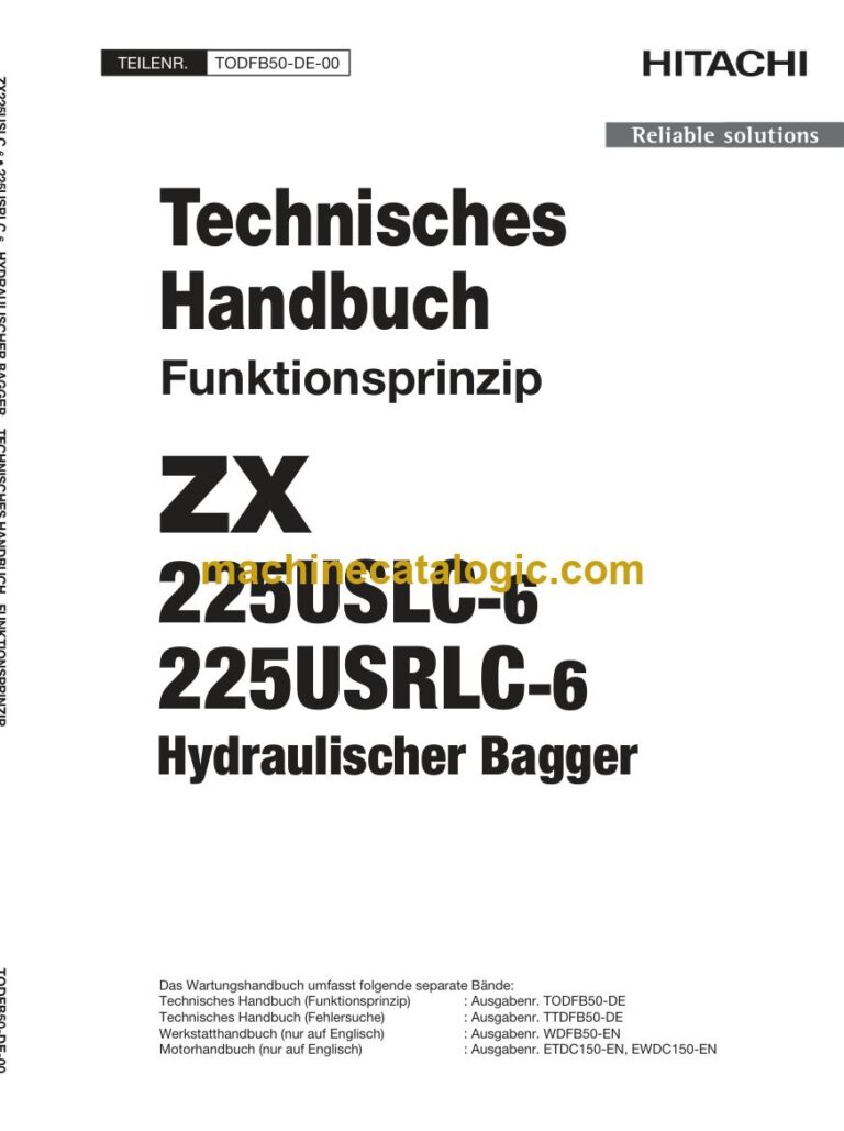 Hitachi ZX225USLC-6, ZX225USRLC-6 Hydraulikbagger Technisches Handbuch (Funktionsprinzip) (TODFB50-DE-00) – Deckblatt