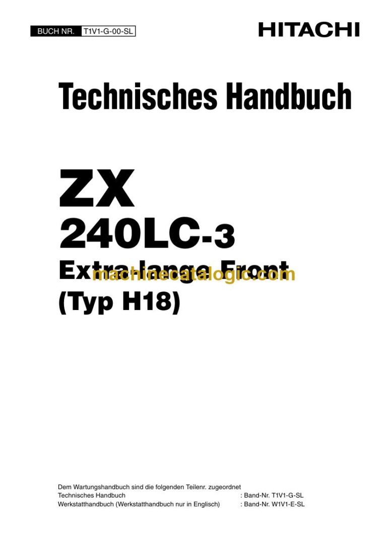 Hitachi ZX240LC-3 Hydraulikbagger (Typ H18) Technisches Handbuch (T1V1-G-00-SL) – Deckblatt