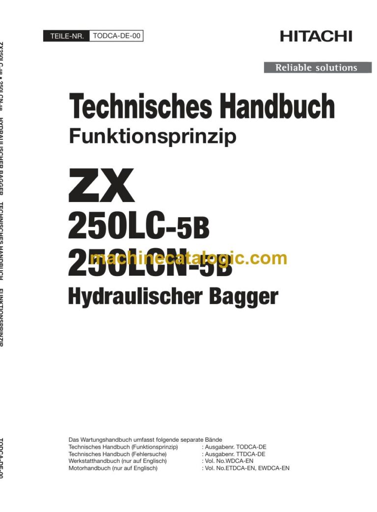 Hitachi ZX250LC-5B, ZX250LCN-5B Hydraulikbagger Technisches Handbuch (Funktionsprinzip) (TODCA-DE-00) – Deckblatt