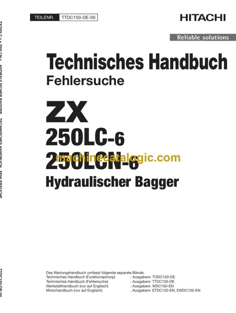 Hitachi ZX250LC-6, ZX250LCN-6 Hydraulikbagger Technisches Handbuch (Fehlersuche) (TTDC150-DE-00) – Deckblatt