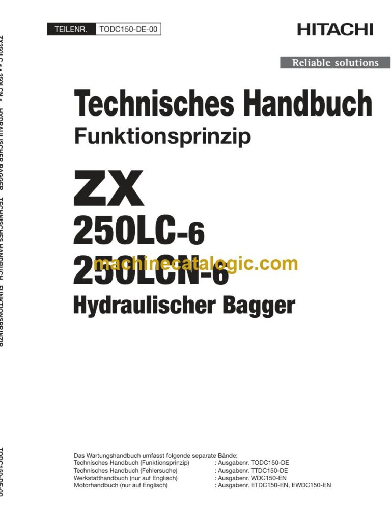 Hitachi ZX250LC-6, ZX250LCN-6 Hydraulikbagger Technisches Handbuch (Funktionsprinzip) (TODC150-DE-00) – Deckblatt