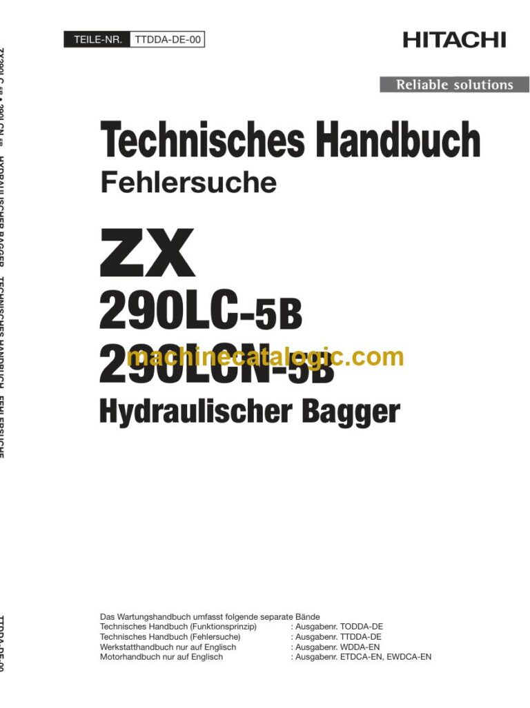 Hitachi ZX290LC-5B, ZX290LCN-5B Hydraulikbagger Technisches Handbuch (Fehlersuche) (TTDDA-DE-00) – Deckblatt